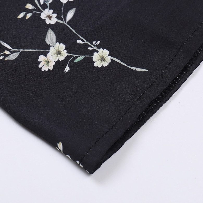 Summer New Stylish Floral Batch Printing Lace-Up Puffed Sleeve Square Neckline Inelastic Satin Slit Zip-Up Casual Midi Dress
