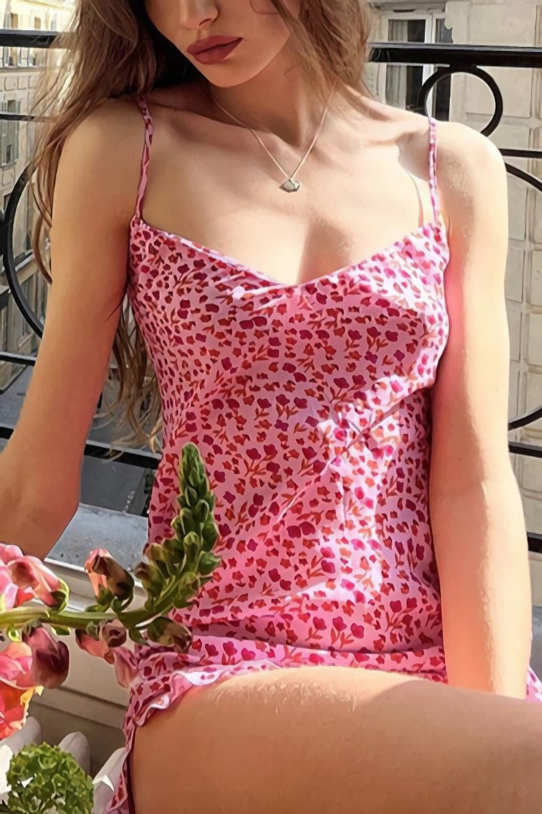 Summer New Stylish Floral Batch Printing Zip-Up Ruffled High Slit Stretch Sexy Midi Dress