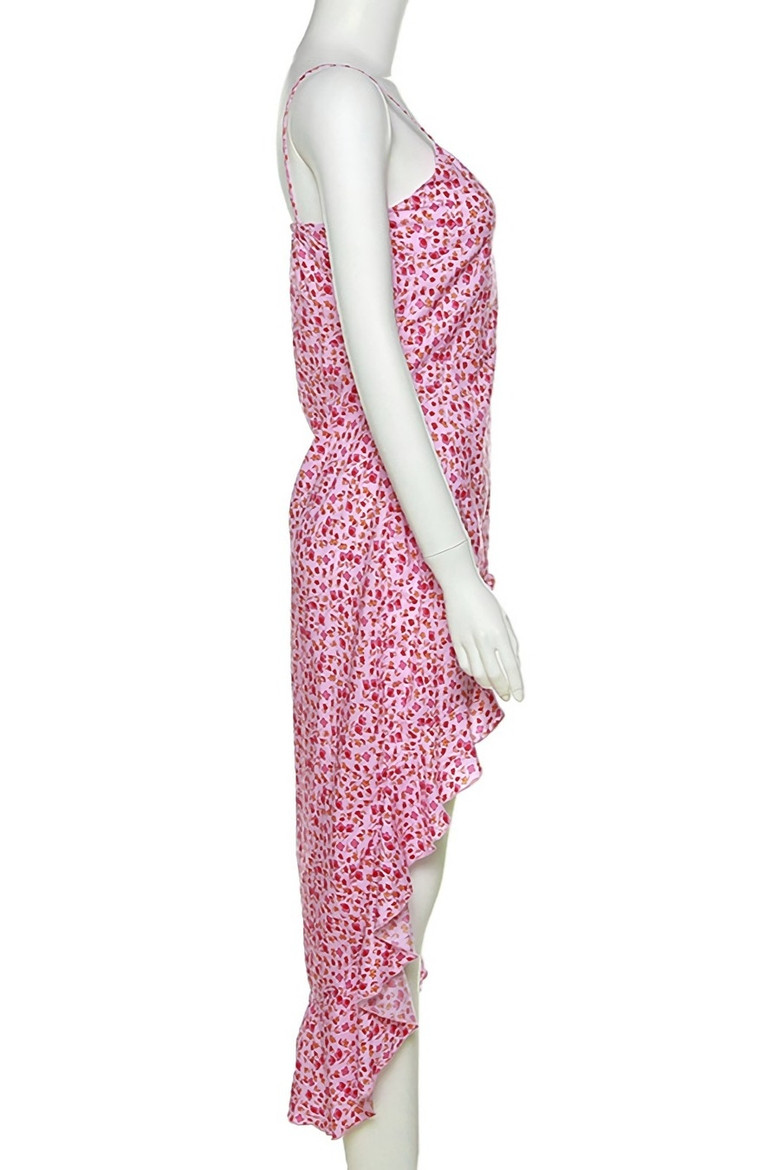 Summer New Stylish Floral Batch Printing Zip-Up Ruffled High Slit Stretch Sexy Midi Dress