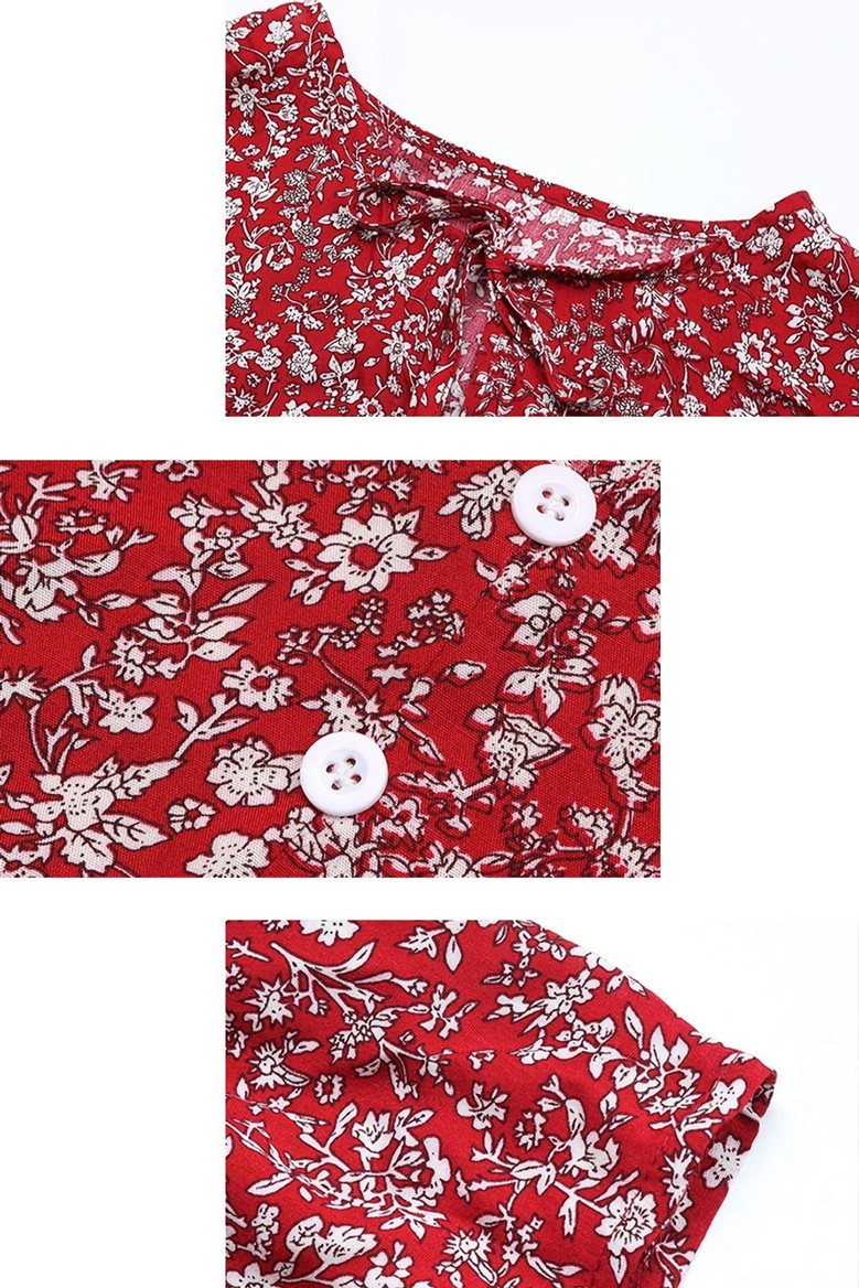 Summer New Stylish Micro Elastic Floral Batch Printing V-Neck Single-Breasted Split Casual Midi Dress