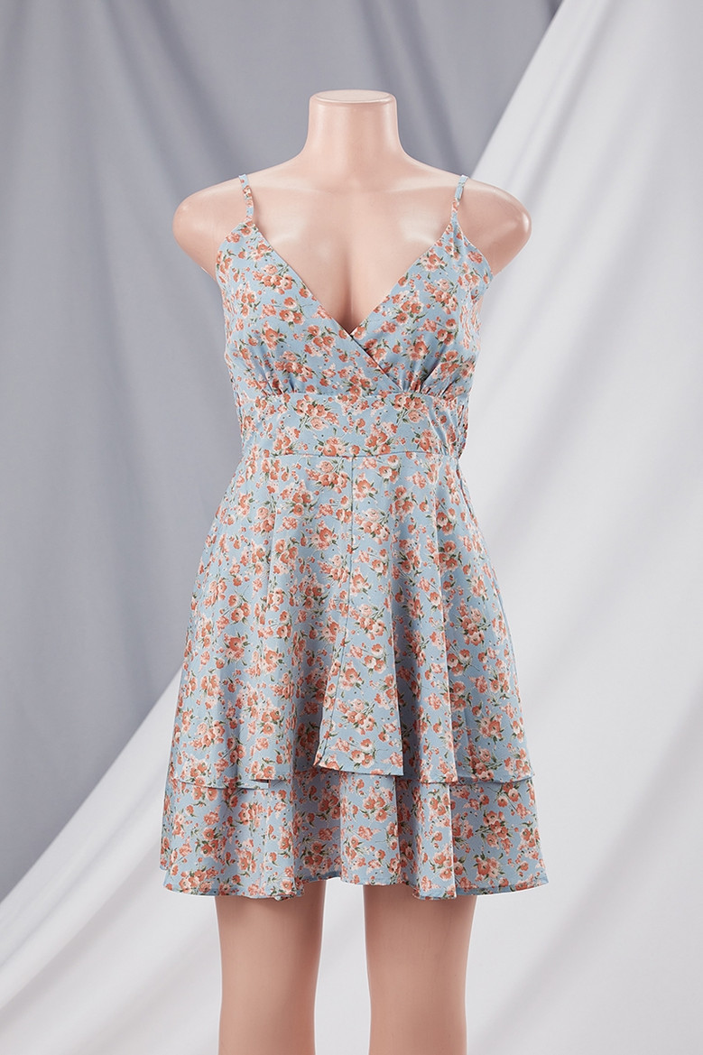 Summer New Stylish Sling Stretch Batch Printing Backless Sexy Mini Dress