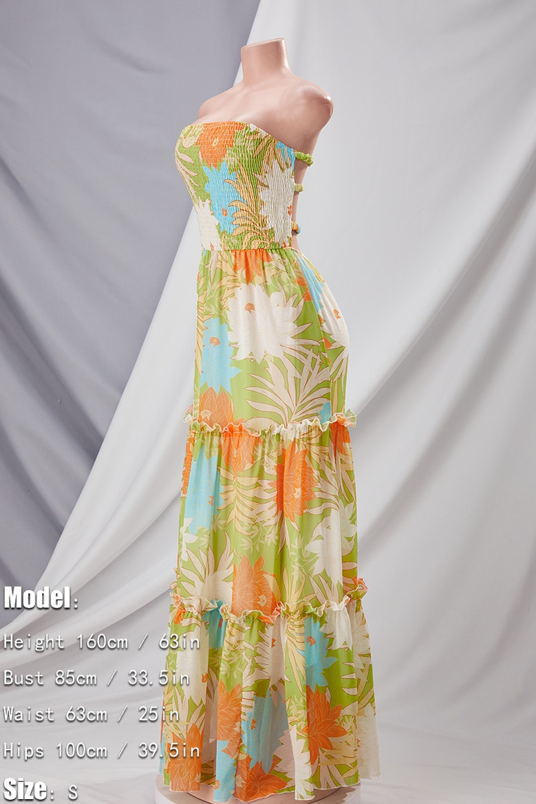 Summer New Stylish Stretch Flower Batch Printing Tube Design Hollow Backless Sexy Maxi Dress