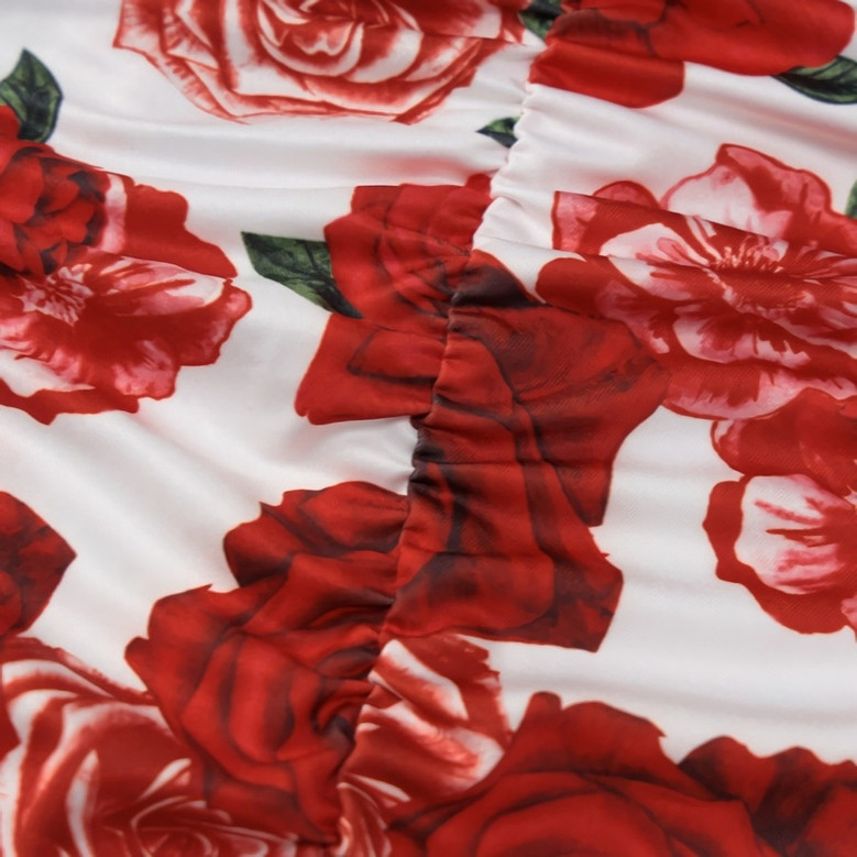 Summer New Stylish Stretch Rose Batch Printing Sling Backless Drawstring Bodycon Sexy Mini Dress