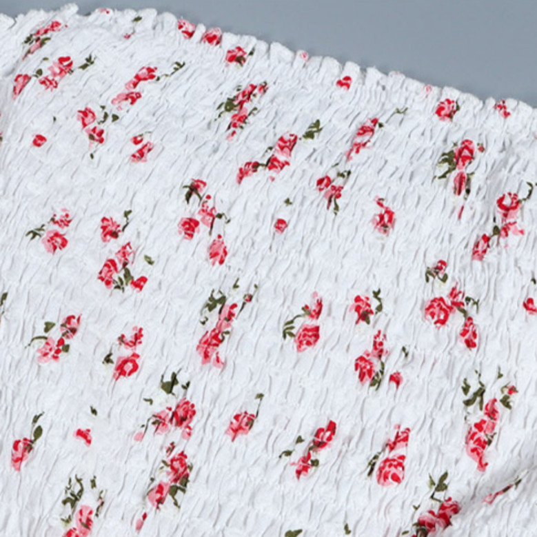 Summer Plus Size Floral Printing Inelastic Tube Top Thigh-Slit Stylish Midi Dress