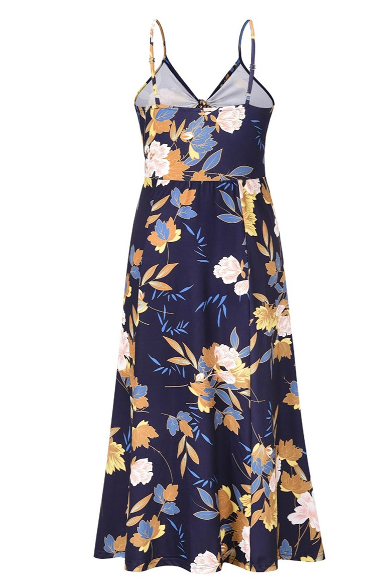 Summer Plus Size Vacation Style Floral Batch Printing Stretch Adjustable Straps Hollow Bowknot High Slit Sexy Midi Dress 1#
