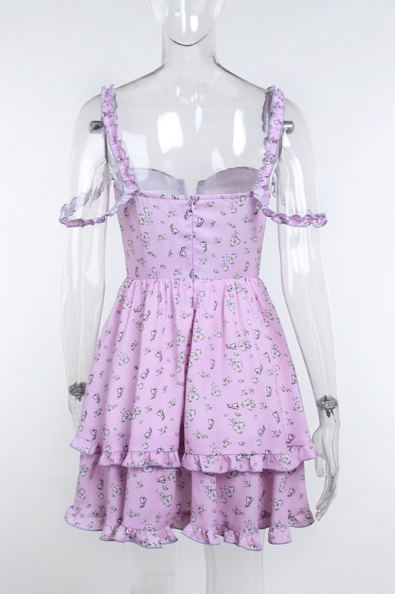 Summer Sling Falbala Batch Printing Sweet And Fresh Stretch Mini Dress Summer Sling Falbala Batch Printing Sweet And Fresh Stretch Mini Dress