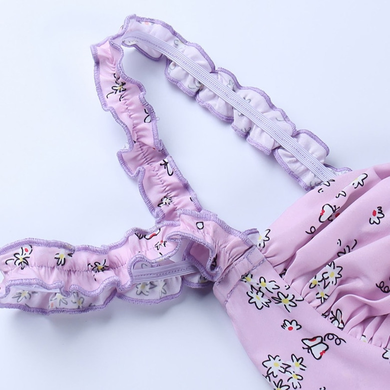 Summer Sling Falbala Batch Printing Sweet And Fresh Stretch Mini Dress Summer Sling Falbala Batch Printing Sweet And Fresh Stretch Mini Dress