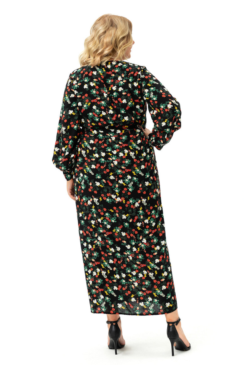 Xl-5Xl Autumn New Floral Printing Inelastic V-Neck High-Slit Stylish Maxi Dress With Belt