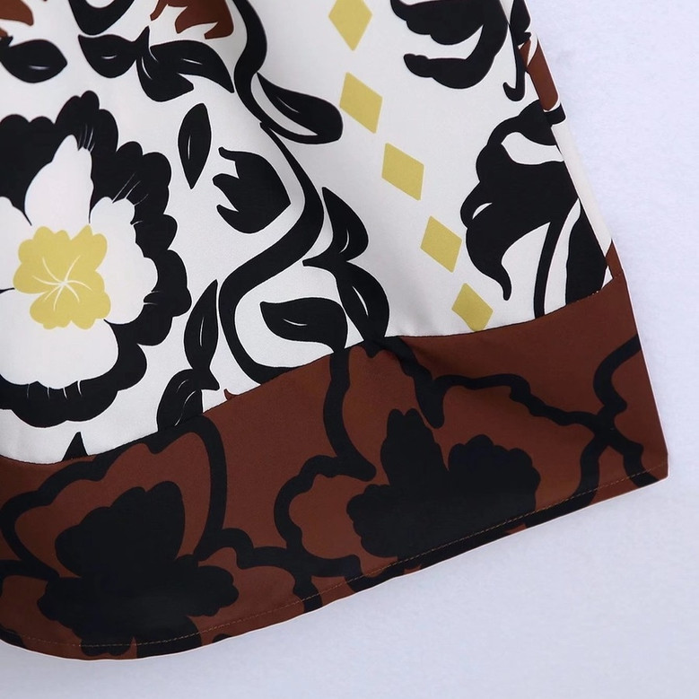 Xs-L Spring New Stylish Inelastic Flower Batch Printing Long Sleeves Lace-Up V-Neck Loose Casual Maxi Dress