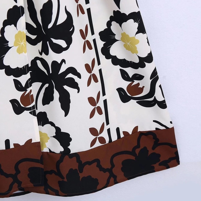 Xs-L Spring New Stylish Inelastic Flower Batch Printing Long Sleeves Lace-Up V-Neck Loose Casual Maxi Dress