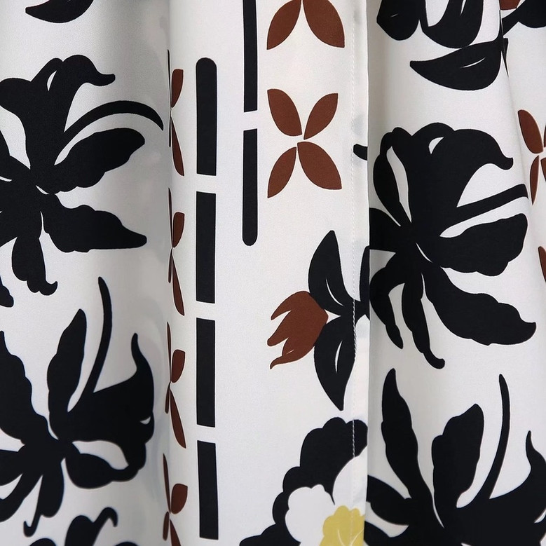 Xs-L Spring New Stylish Inelastic Flower Batch Printing Long Sleeves Lace-Up V-Neck Loose Casual Maxi Dress