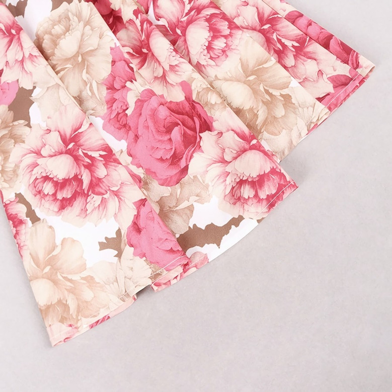 Xs-L Summer Flower Batch Printing Inelastic Padded Underwire Adjustable Straps Zip-Up Back Stylish Pastoral Style Midi Dress