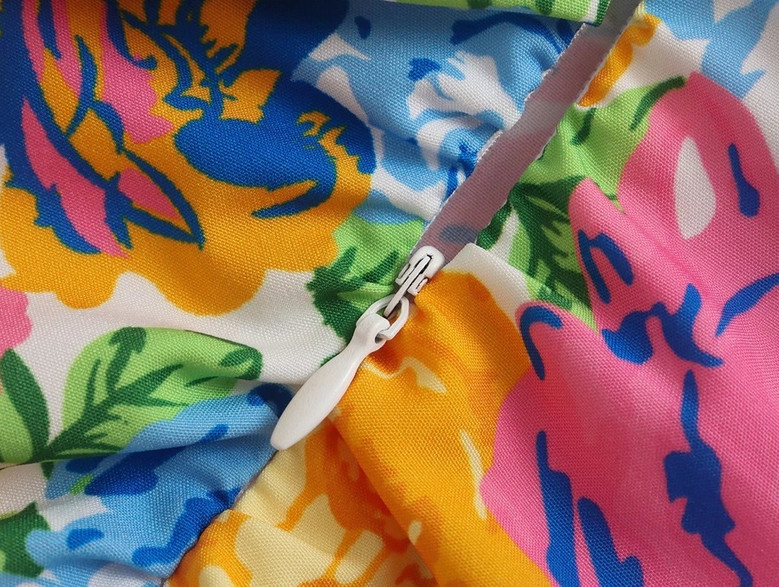Xs-L Summer New Stylish Batch Printing Sling Zip-Up Inelastic Pleated Sexy Mini Dress
