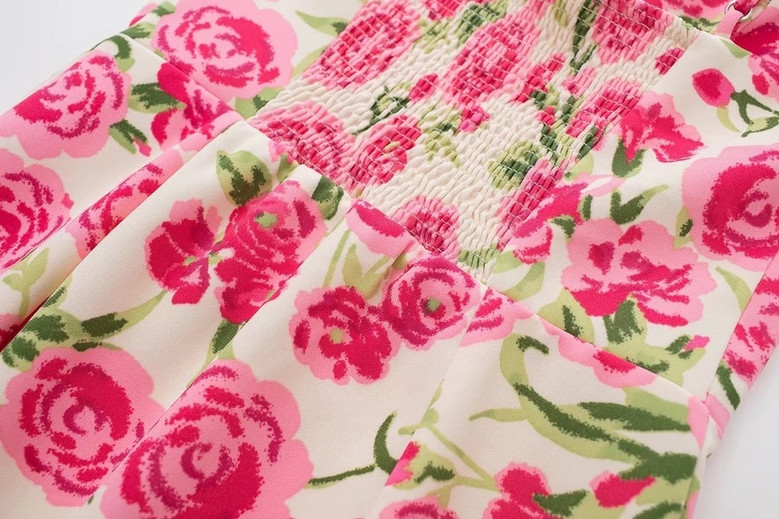 Xs-L Summer New Stylish Flower Batch Printing Sling Backless Zip-Up Inelastic Slim Sexy Mini Dress