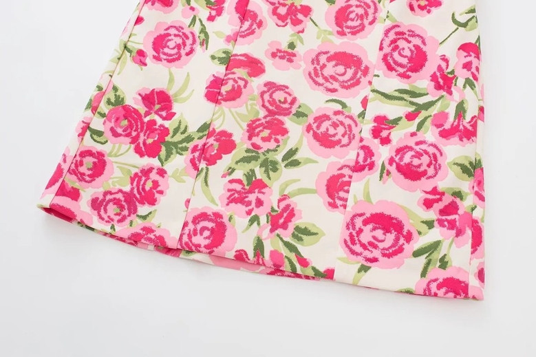 Xs-L Summer New Stylish Flower Batch Printing Sling Backless Zip-Up Inelastic Slim Sexy Mini Dress