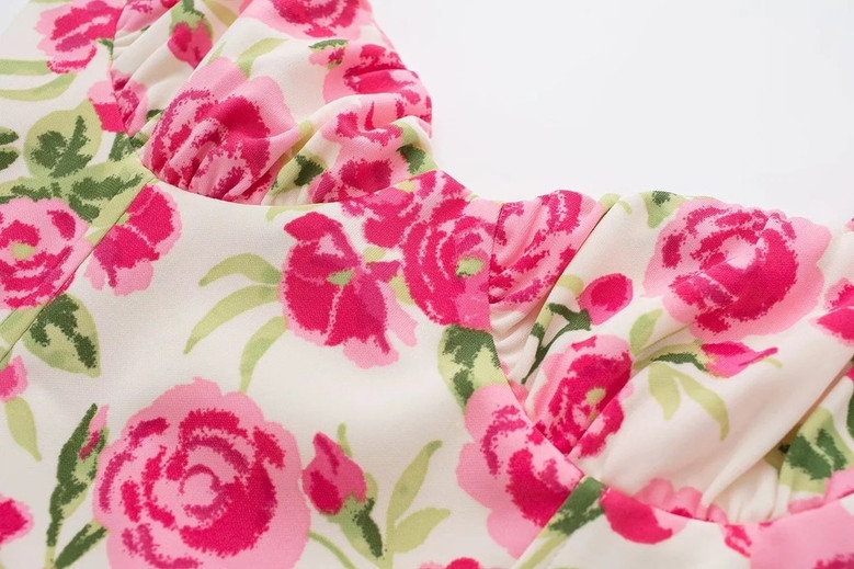 Xs-L Summer New Stylish Flower Batch Printing Sling Backless Zip-Up Inelastic Slim Sexy Mini Dress
