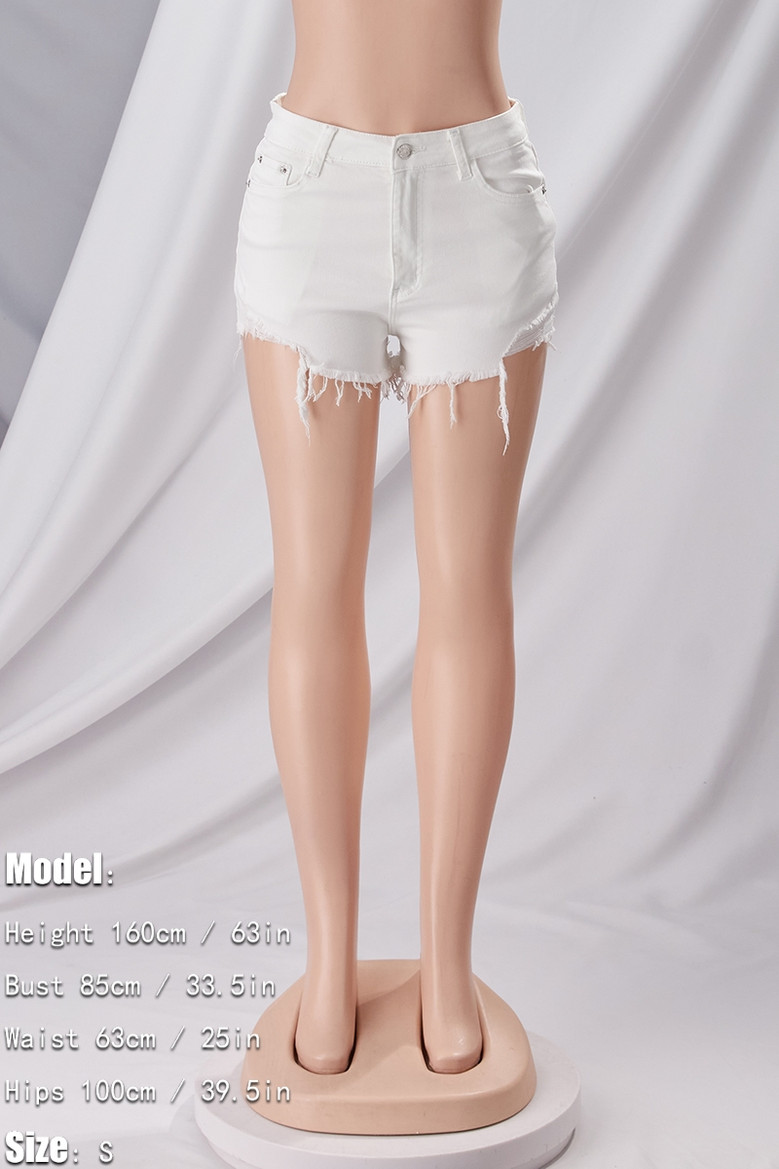 Xs-L Summer New Three Colors Micro-Elastic Raw Hem Pockets Button Zip-Up Stylish All-Match Denim Shorts