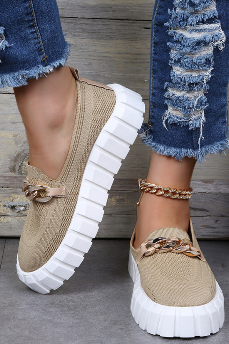 Autumn New Two Colors Gold Chain Decor Casual Minimalist Sneakers