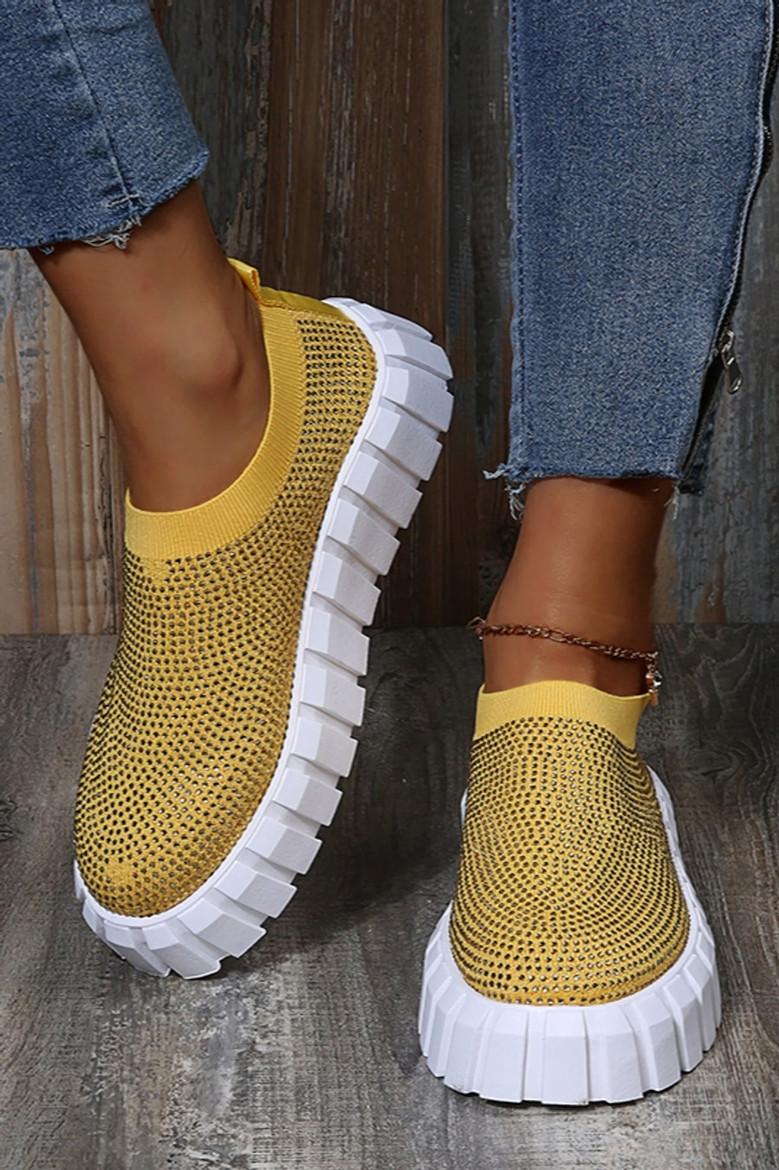 Spring & Summer New Four Colors Orange Rhinestone Decor Breathable Knitted Low-Upper Stylish Thick Bottom Sneakers (Heel Height:2.5Cm)