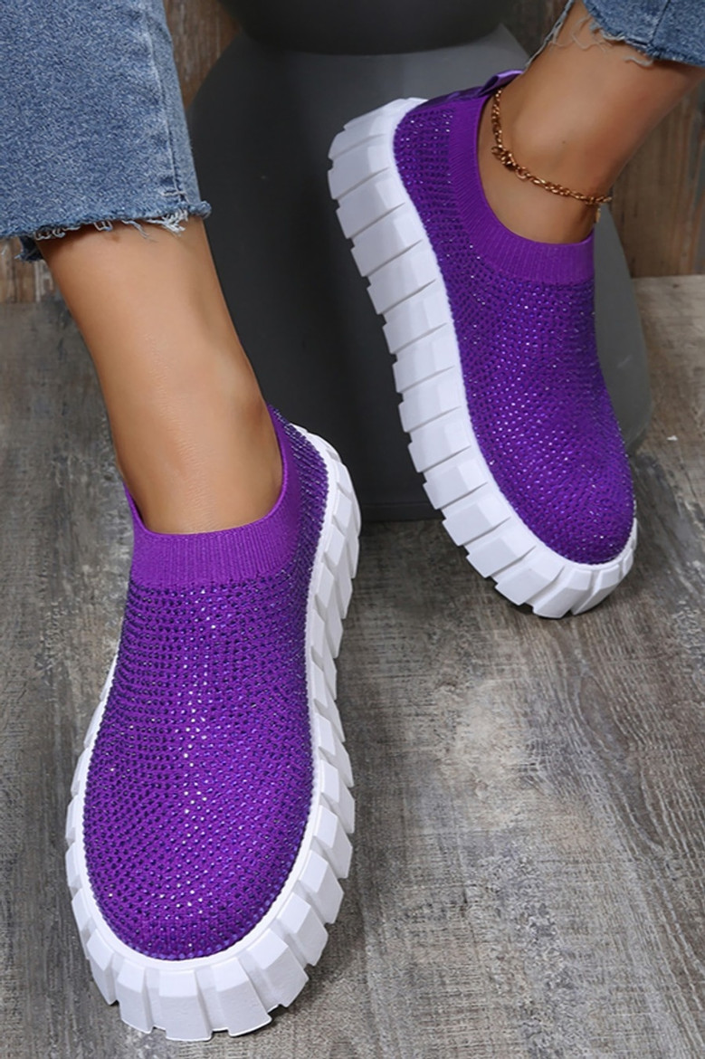 Spring & Summer New Four Colors Orange Rhinestone Decor Breathable Knitted Low-Upper Stylish Thick Bottom Sneakers (Heel Height:2.5Cm)