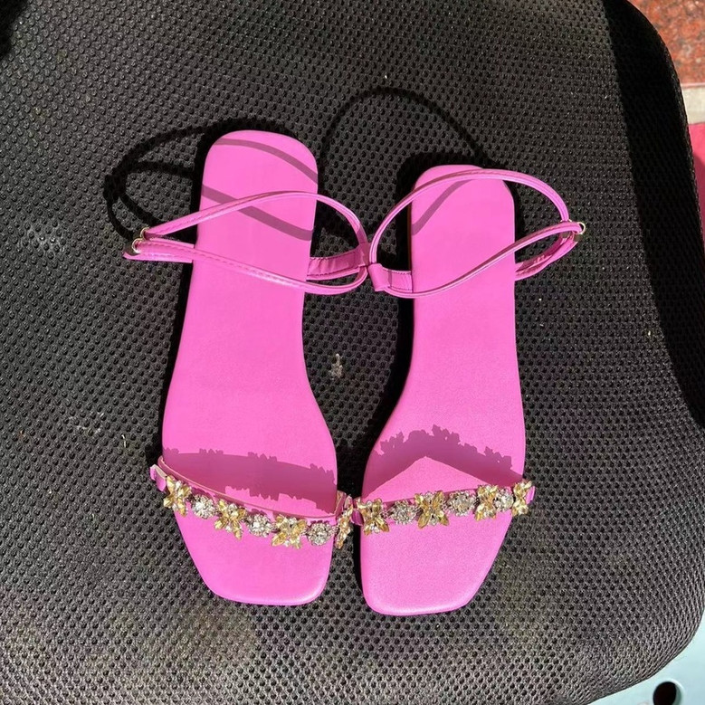 Summer New 4 Colors Solid Color Rhinestone Decor Peep Toe Stylish Sandals