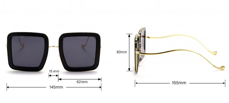 One Pc New Stylish Five Colors Square Shape Plastic Frame Metal Glasses Legs Polarized Uv Protection Sunglasses