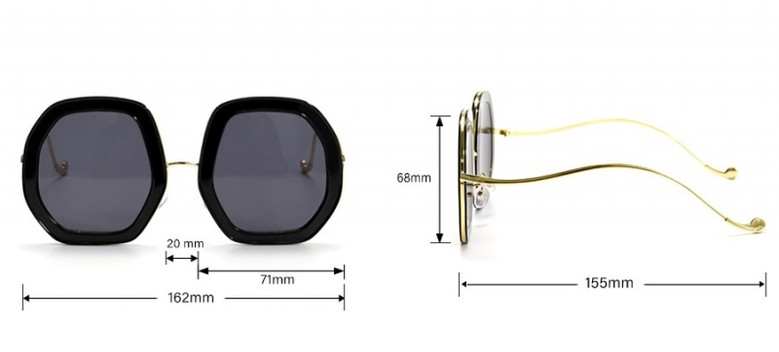 One Pc New Stylish Four Colors Hexagon Shape Plastic Stitching Metal Frame Polarized Sunglasses