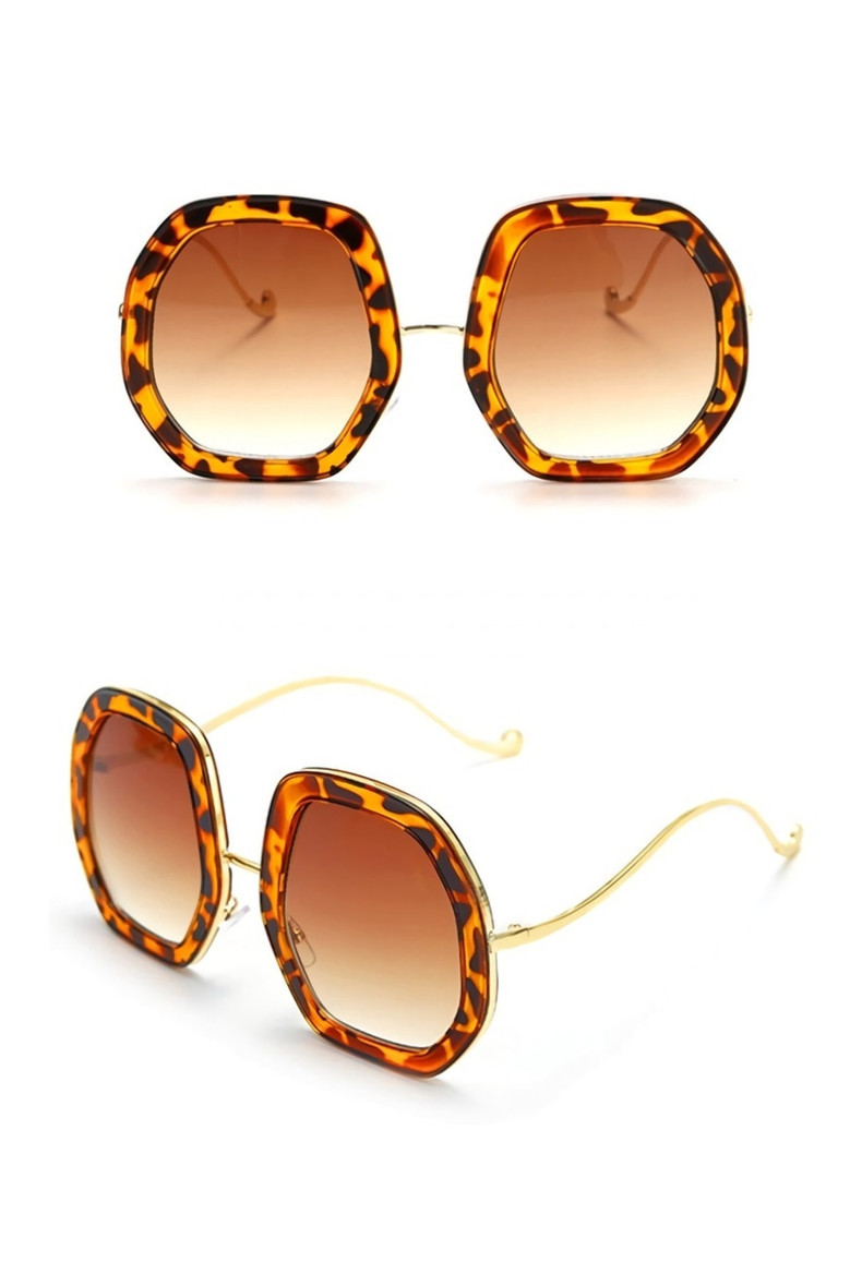 One Pc New Stylish Four Colors Hexagon Shape Plastic Stitching Metal Frame Polarized Sunglasses