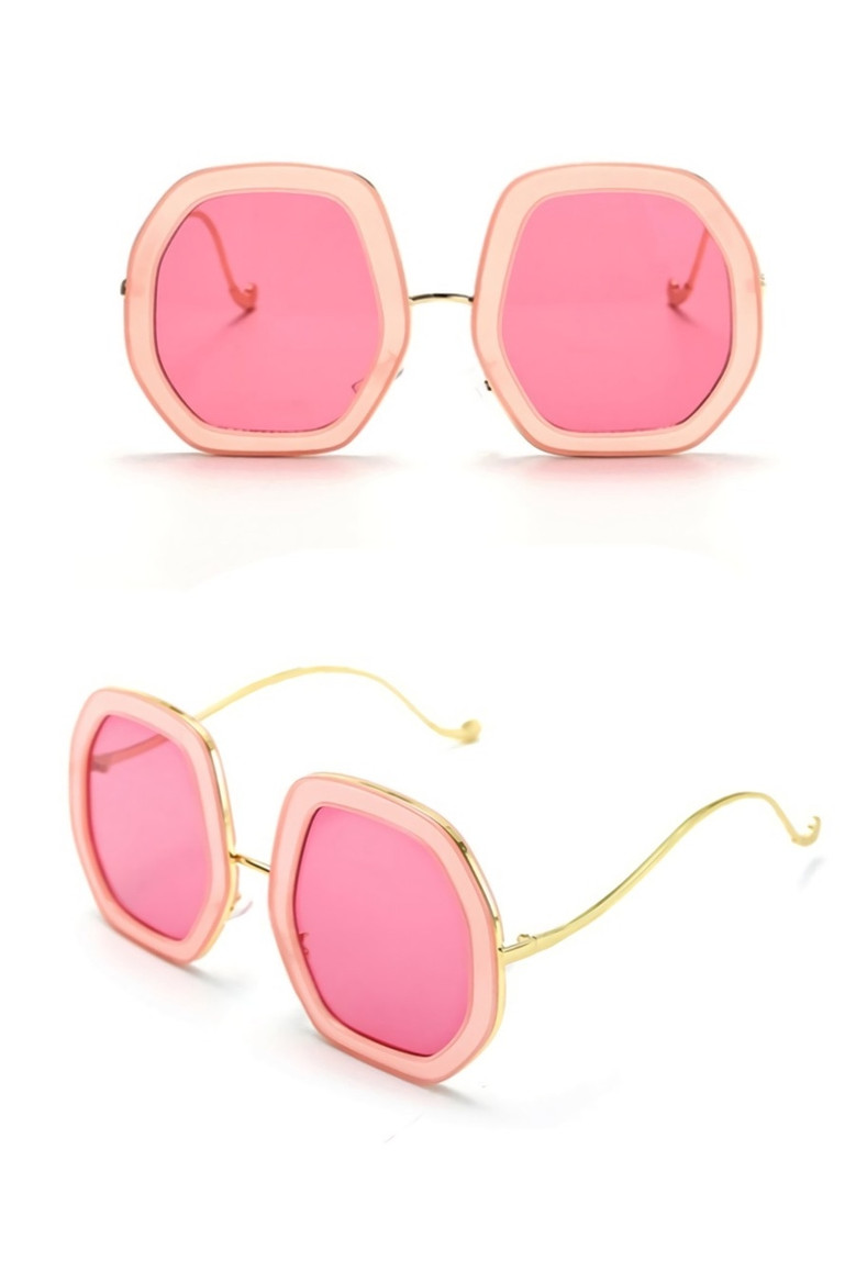 One Pc New Stylish Four Colors Hexagon Shape Plastic Stitching Metal Frame Polarized Sunglasses