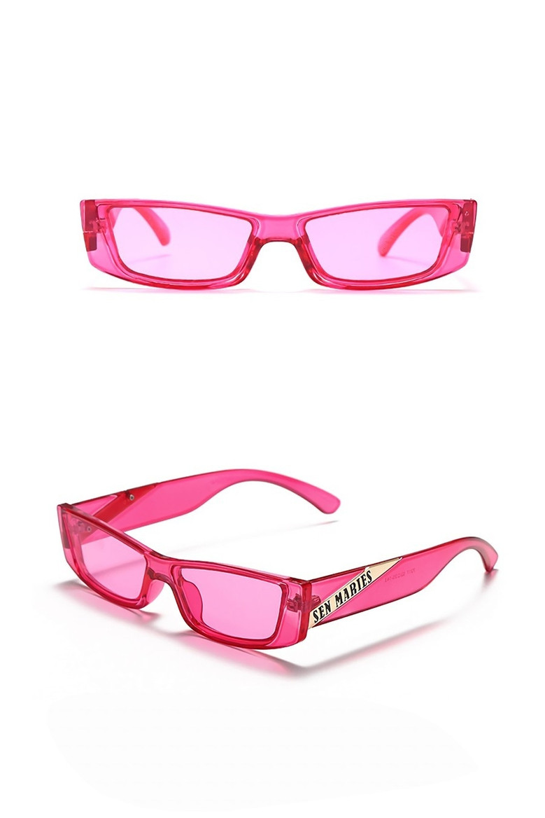 One Pc New Stylish Six Colors Letter Metal Decor Small Square Shape Plastic Frame Polarized Uv Protection Sunglasses