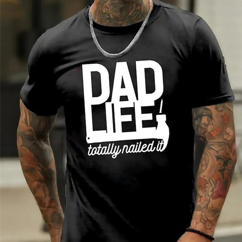 Men's T Shirt Hot Stamping Graphic Letter Dad Life Nailed It Crew Neck Street Casual Print Short Sleeve Tops Basic Fashion Classic Comfortable Black