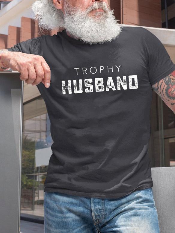 Men Graphic T-shirt Trophy Husband Crew Neck Short Sleeve T-shirt