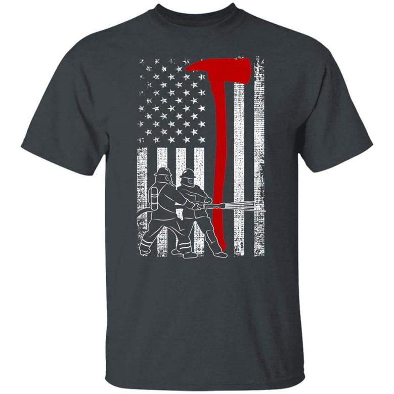 American Flag Proud Firefighter Graphic Design Printed Casual Daily Basic Unisex T-Shirt