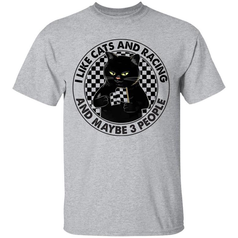 I Like Cats And Racing And Maybe 3 People Funny Black Cat Graphic Design Printed Casual Daily Basic Unisex T-Shirt