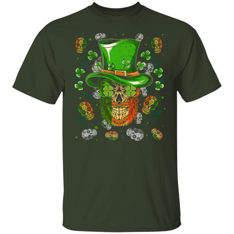 Happy Saint Patrick’S Day Sugar Skull Irish Flag Shamrock Day S Of The Dead S Graphic Design Printed Casual Daily Basic Unisex T-Shirt