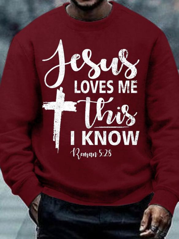 Mens Jesus Loves Me Wood Gifts For Christian Religious Casual Crew Neck Sweatshirt