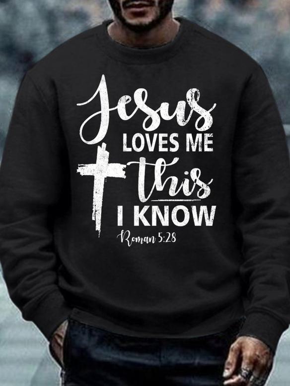 Mens Jesus Loves Me Wood Gifts For Christian Religious Casual Crew Neck Sweatshirt