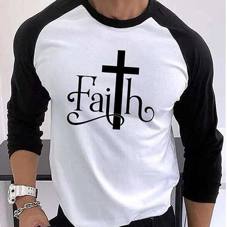 Men's T Shirt Tee Hot Stamping Graphic Cross Crew Neck Street Daily Print Long Sleeve Tops Designer Casual Fashion Comfortable White
