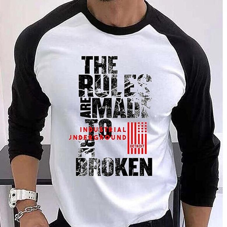 Men's T Shirt Tee Rules Are Made Graphic Letter Crew Neck Street Daily Patchwork Print Long Sleeve Tops Designer Casual Fashion Comfortable White