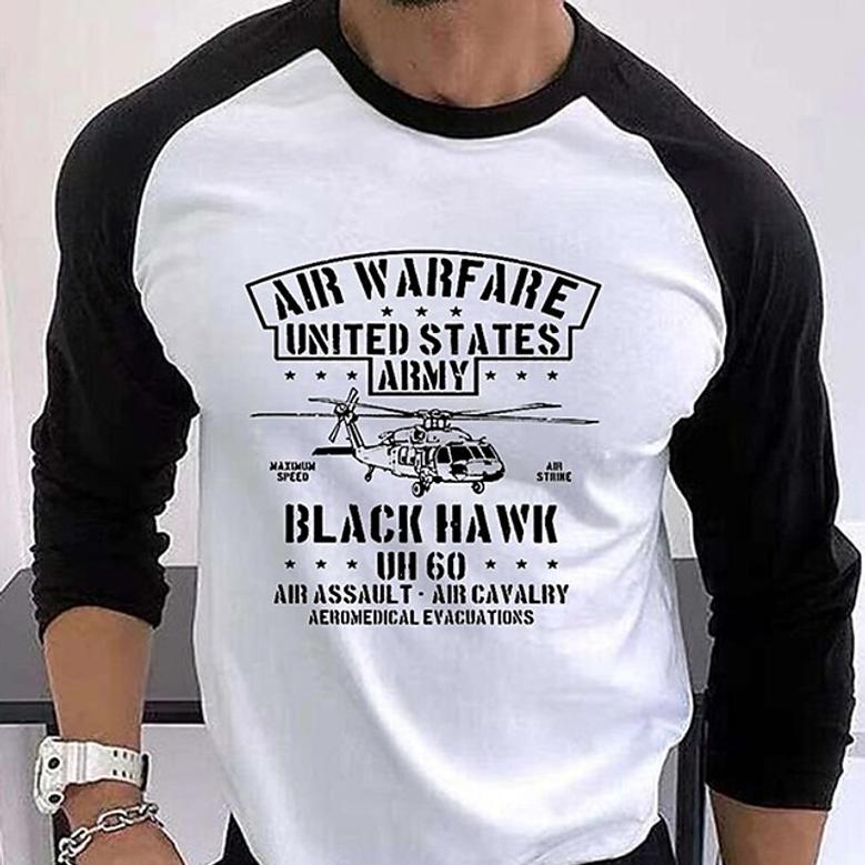 Men's T Shirt Tee Us Army Graphic Letter Crew Neck Street Daily Patchwork Print Long Sleeve Tops Designer Casual Fashion Comfortable White