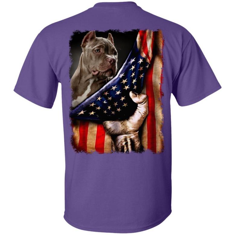 Pitbull Dog Lover American Flag Print On Back Only Graphic Design Printed Casual Daily Basic Unisex T-Shirt