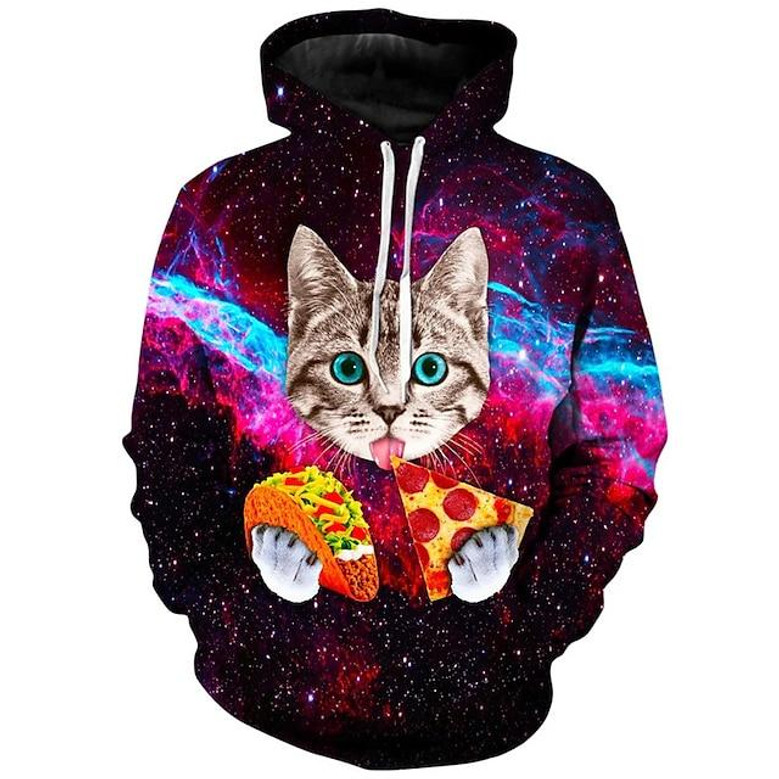 Pullover Hoodie Cat Galaxy Hoodie Size Adult Medium Casual Galaxy