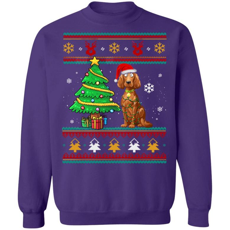 Irish Dog Christmas Lights Tree Ugly Sweater Funny Xmas Gift Tee For Dog Lovers Graphic Design Printed Casual Daily Basic Sweatshirt