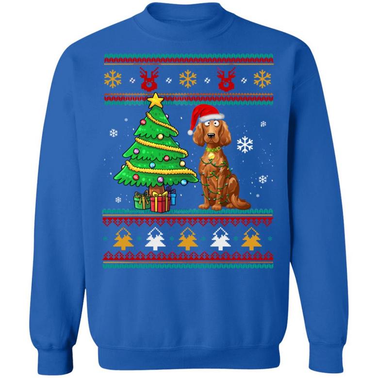 Irish Dog Christmas Lights Tree Ugly Sweater Funny Xmas Gift Tee For Dog Lovers Graphic Design Printed Casual Daily Basic Sweatshirt