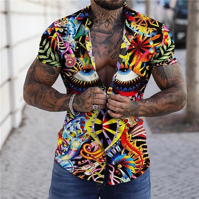 Men's printed short sleeve button down top