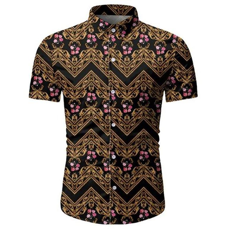 Men's Shirt 3d Print Floral Geometry Turndown Street Casual Button-down Print Short Sleeves Tops Designer Casual Vintage Retro Yellow / Summer
