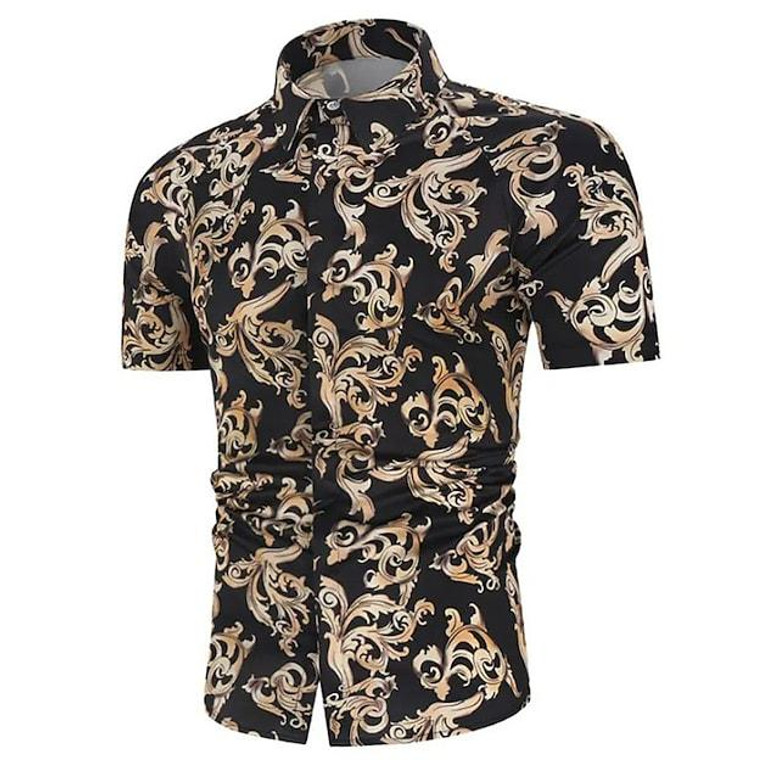 Men's Shirt 3d Print Floral Turndown Street Casual Button-down Print Short Sleeves Tops Designer Casual Vintage Retro Black / Summer