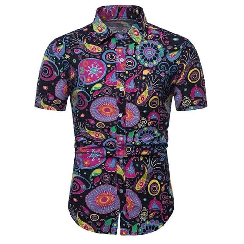 Men's Shirt 3d Print Floral Turndown Street Casual Button-down Print Short Sleeves Tops Designer Casual Vintage Retro Black / Summer