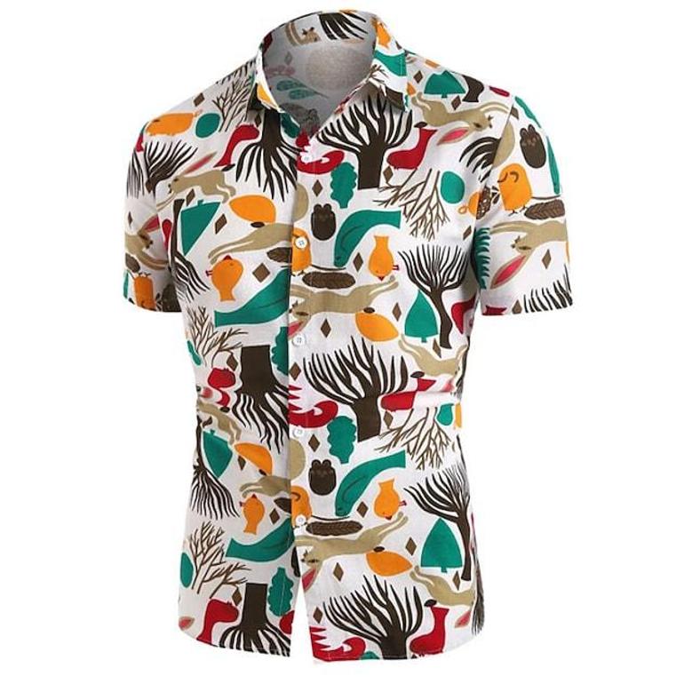 Men's Shirt 3d Print Tree Turndown Street Casual Button-down Print Short Sleeves Tops Designer Casual Vintage Retro White / Summer