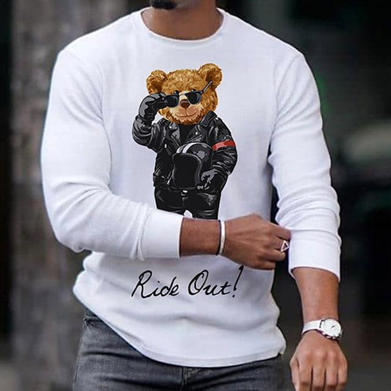 Men s T Shirt Tee Hot Stamping Graphic Toy Bear Crew Neck Street